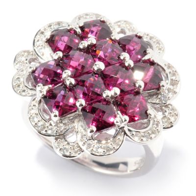 SS BRAZ GARNET WHITE SAPP FLOWER RING