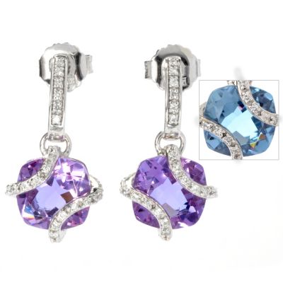 BRILL SS/CHOICE CUSHION COLOR CHANGE ALEXITE AND BRILL DROP EARRINGS