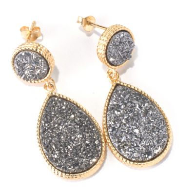 130-133 - Scintilloro&trade; Gold Embraced&trade; Platinum Drusy Teardrop Shaped Drop Earrings 
