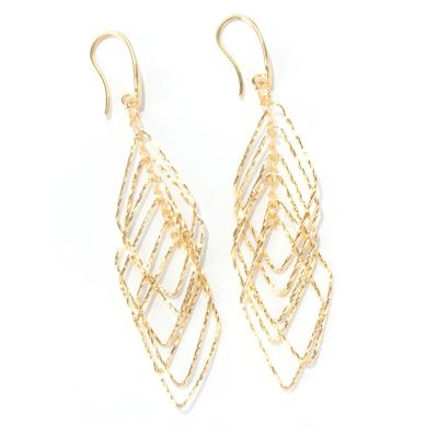 SS/18KGP EAR DIA-CUT TIERED DIAMOND DANGLE