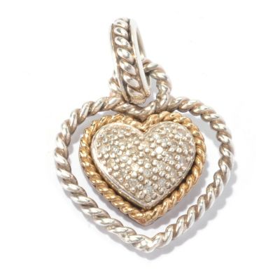 SS/14K PAVE DIAMOND HEART PENDANT