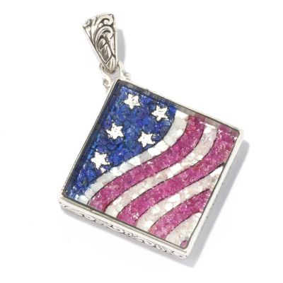 130-147 - Artisan Silver by Samuel B. Crushed Multi Gemstone Flag Pendant 