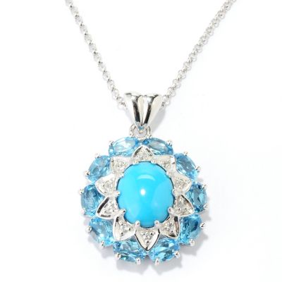 130-150 - Gem Insider Sterling Silver 12 x 10mm Sleeping Beauty Turquoise & Topaz Pendant