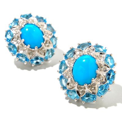 SS OVAL SLEEPING B WITH BLUE TOPAZ ACCENT BUTTON EAR