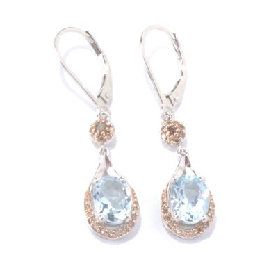 SS AQUA DROP EARRING WITH CHAMP DIAMOND