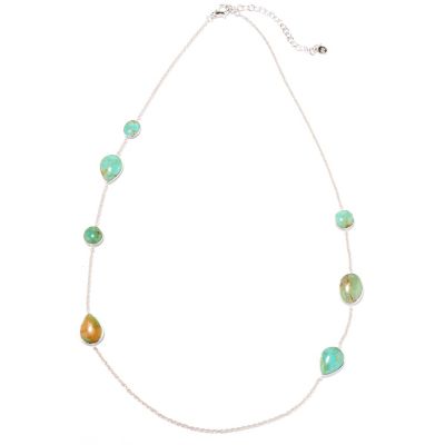 130-154 - Gem Insider Sterling Silver 24'' Blue-Green Kingman Turquoise Station Necklace