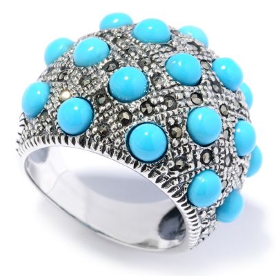 130-162 - Gem Insider Sterling Silver Sleeping Beauty Turquoise & Marcasite Ring