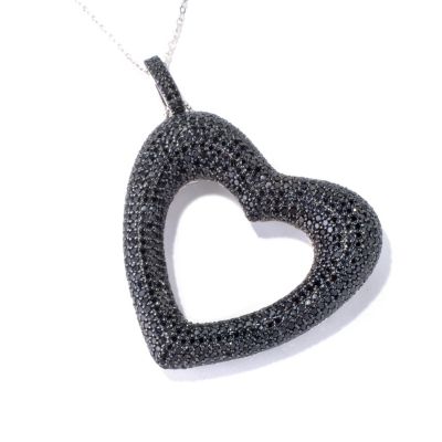 SS PAVE BLACK SPINEL HEART PENDANT`
