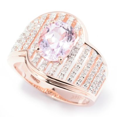 130-169 - Gem Treasures 14K Rose Gold 2.08ctw Kunzite & Diamond Wave Ring 