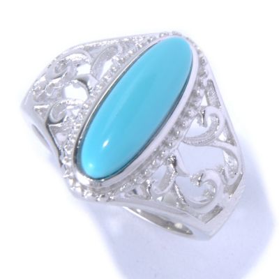 130-170 - Gem Insider Sterling Silver 14 x 5mm Sleeping Beauty Turquoise North-South Ring 