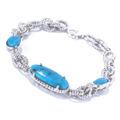 130-175 - Gem Insider Sterling Silver 7.5'' Kingman Turquoise Station Bracelet 