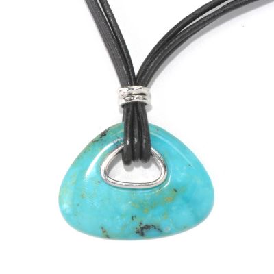 130-177 - Gem Insider 35 x 27mm Kingman Turquoise Pendant w/ 18'' Leather Multi Cord Chain 