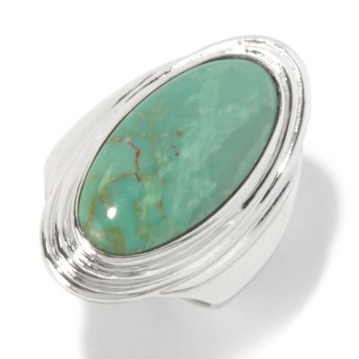 130-184 - Gem Insider Sterling Silver 20 x 10mm Oval Kingman Turquoise North-South Ring 