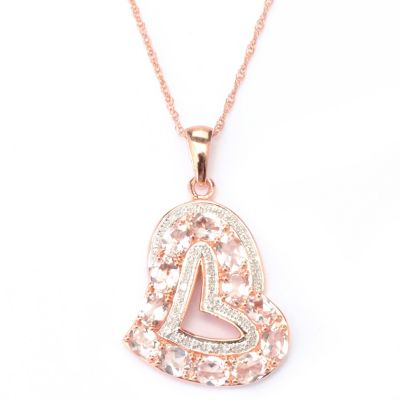 130-194 - NYC II 3.26ctw Morganite & White Zircon Heart Pendant w/ 20" Chain 