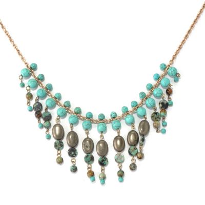 130-195 - Zen 17'' Gold-tone Turquoise Bead Dangle Necklace 