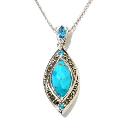 130-212 - Gem Insider Sterling Silver 20 x 10mm Sleeping Beauty Turquoise & Topaz Pendant 