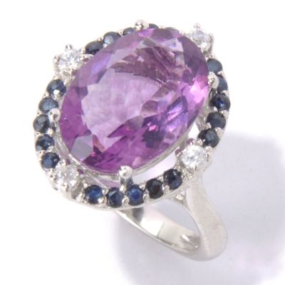 130-214 - NYC II 6.62ctw Purple Fluorite, Sapphire & White Zircon Halo Ring 