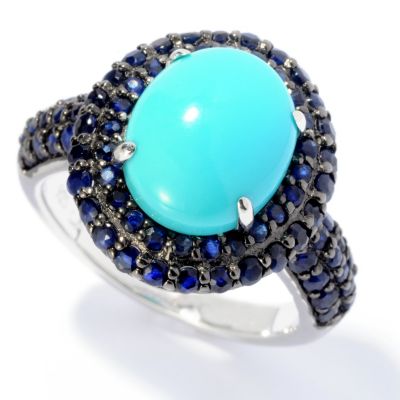 SS/PLAT RING TURQUOISE & BLUE SAPH