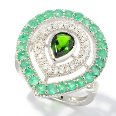 130-218 - NYC II 1.69ctw Emerald, Chrome Diopside & White Zircon Pear Shaped Ring 