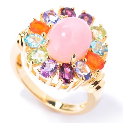 SS/18KV RING PINK OPAL & RAINBOW GEM