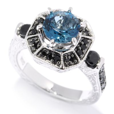 130-230 - NYC II 2.83ctw London Blue Topaz & Black Spinel Halo Ring 