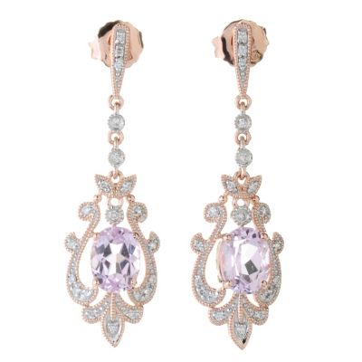 130-234 - Gem Treasures 14K Rose Gold 2.81ctw Kunzite & Diamond Vintage-Style Drop Earring 