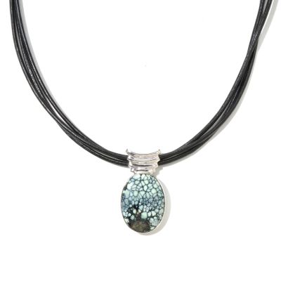 130-236 - Gem Insider Sterling Silver Oval New Lander Chalcosiderite Pendant w/ Cord