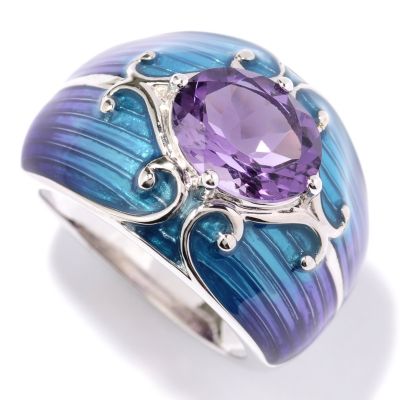SS/PLAT RING GEMSTONE & GRADATED ENAMEL BAND