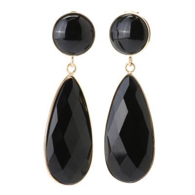 BRONZE/18KGP EAR BLACK ONYX PEAR DROP