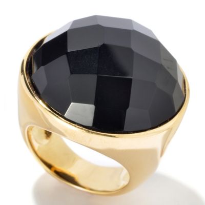 BRONZE/18KGP RING 23MM ROUND ROSE-CUT BLACK ONYX
