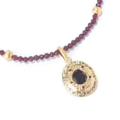 130-272 - Toscana Italiana Gold Embraced&trade; 18" Purple Garnet Pendant & Beaded Necklace 