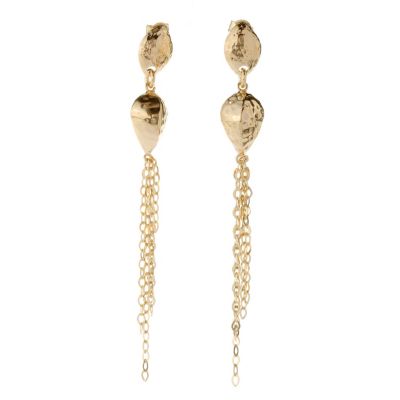 BRONZE/18KGP EAR HAMMERED BEAD & CHAIN TASSLE