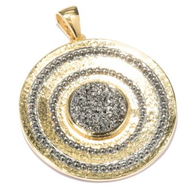 BRONZE/18KGP & BLK RHOD PEND PLATINUM DRUSY MEDALLION