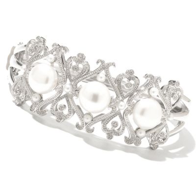130-293 - Dallas Prince Designs Sterling Silver 7.5'' Freshwater Cultured Pearl & Diamond Bracelet