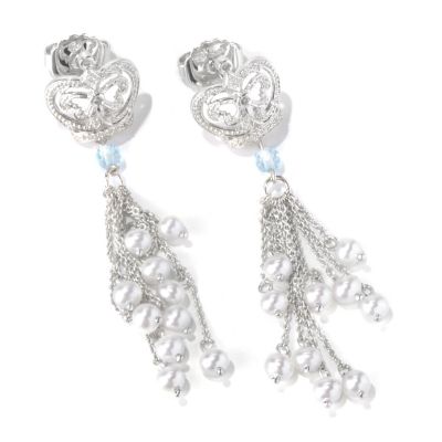 130-295 - Dallas Prince Designs Sterling Silver Topaz, Diamond & Cultured Pearl Drop Earrings 