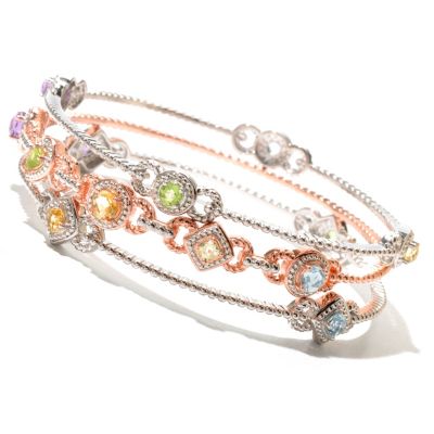 SS/RG VERM 3 ROW MULTI GEM BANGLE