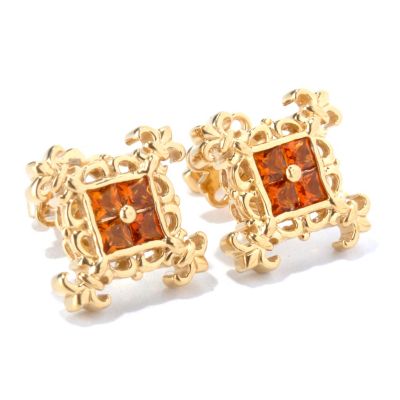 130-301 - Dallas Prince Designs Square Gemstone Fleur-de-lis Stud Earrings 