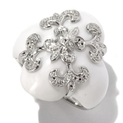 SS FANCY CUT WHITE AGATE WITH FDL OVERLAY RING
