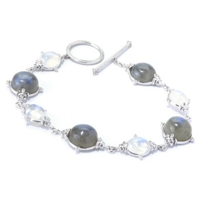SS LABRADORITE W/ BLUE MOONSTONE BRAC