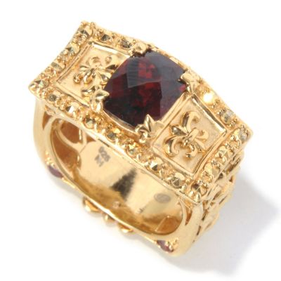 SS/YV TOP CUT GARNET RING WITH MARCASITE ACCENTS