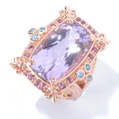 SS/RV Pink Amethyst, Rhodolite & Blue Zircon RING