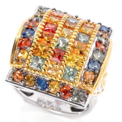 130-319 - Gems en Vogue II 5.00ctw Round & Princess Cut Multi Color Sapphire Ring 