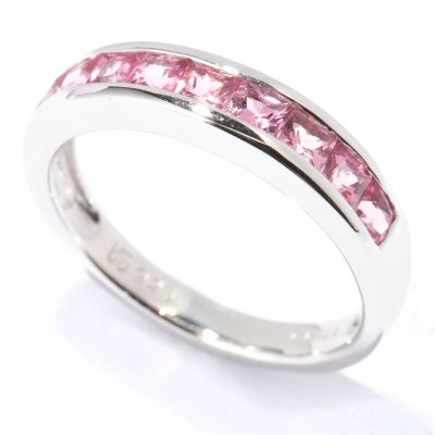 130-338 - Gem Insider Sterling Silver Princess Cut Pink Tourmaline Band Ring 
