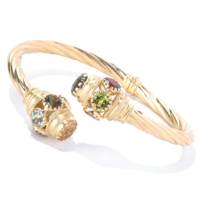 18K HINGED BRACELET W/ GEM ENDCAPS