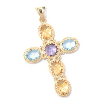 18K MULTI GEMSTONE CROSS PENDANT