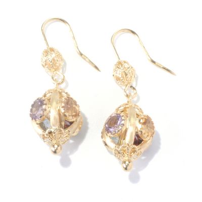 18K MULTI GEMSTONE OPEN WORK EARRINGS