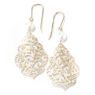 18K OPEN WORK EARRINGS W/ PEARL