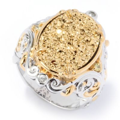 130-357 - Gems en Vogue II 16 x 12mm Golden Drusy & Multi Color Sapphire Ring 