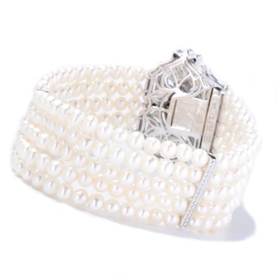 130-369 - Dallas Prince Designs Sterling Silver 7.5'' Freshwater Cultured Pearl & Spinel Five-Row Bracelet 
