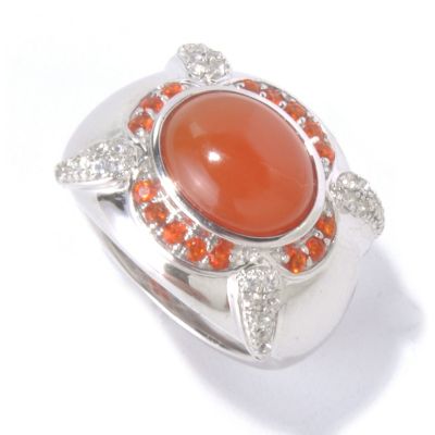 130-371 - Gem Insider Sterling Silver 3.08ctw Carnelian, Fire Opal & Sapphire Ring